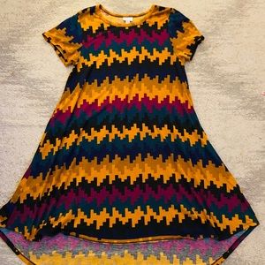 LuLaRoe Mustard Yellow Striped Jessy Dress Medium